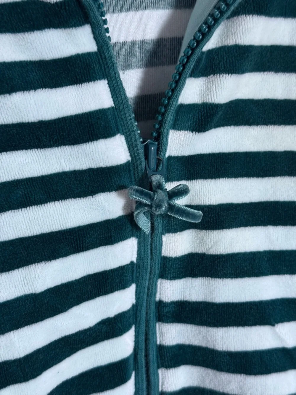 Gymboree Green Teal Striped Velvet Bow Full Zip Hoodie Hooded Sweatshirt Girls 6